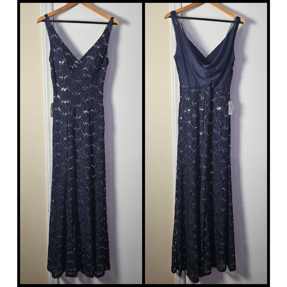 New B. Darlin Blue Sequined Evening Dress Juniors 7/8 Hoco Prom Formal Dance